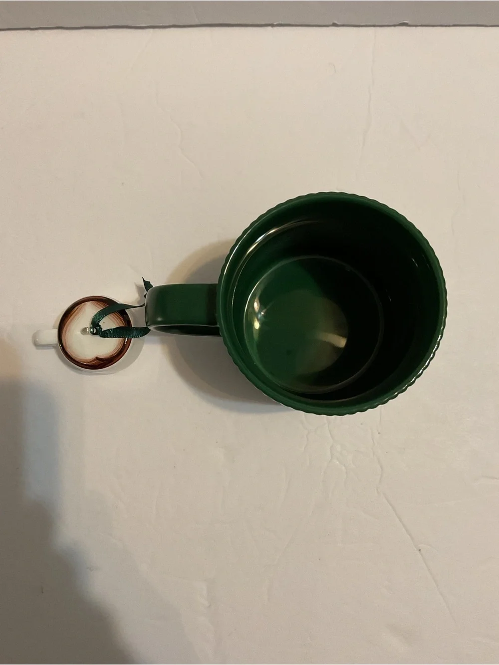 Starbucks Limited Ed 14oz Ribbed Mug w/ Gold Siren Medallion Cup & Latte Charm